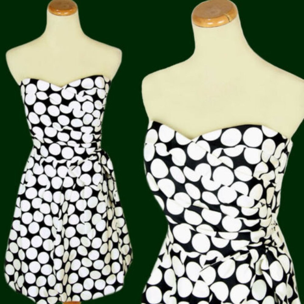 NWT Teeze Me Black/Ivory Dot Short Prom Formal Dress Strapless Fit & Flare